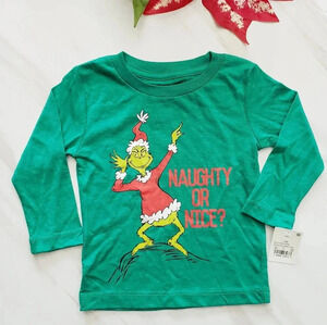 Dr. Seuss Tee Shirt Grinch Naughty or Nice Green Cotton Blend